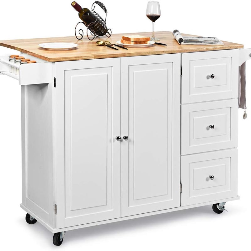 Wózek kuchenny na kółkach, wyspa kuchenna z uchwytem na ręczniki, szafka kuchenna z drewna, wózek do serwowania, wózek na wyspę kuchenną