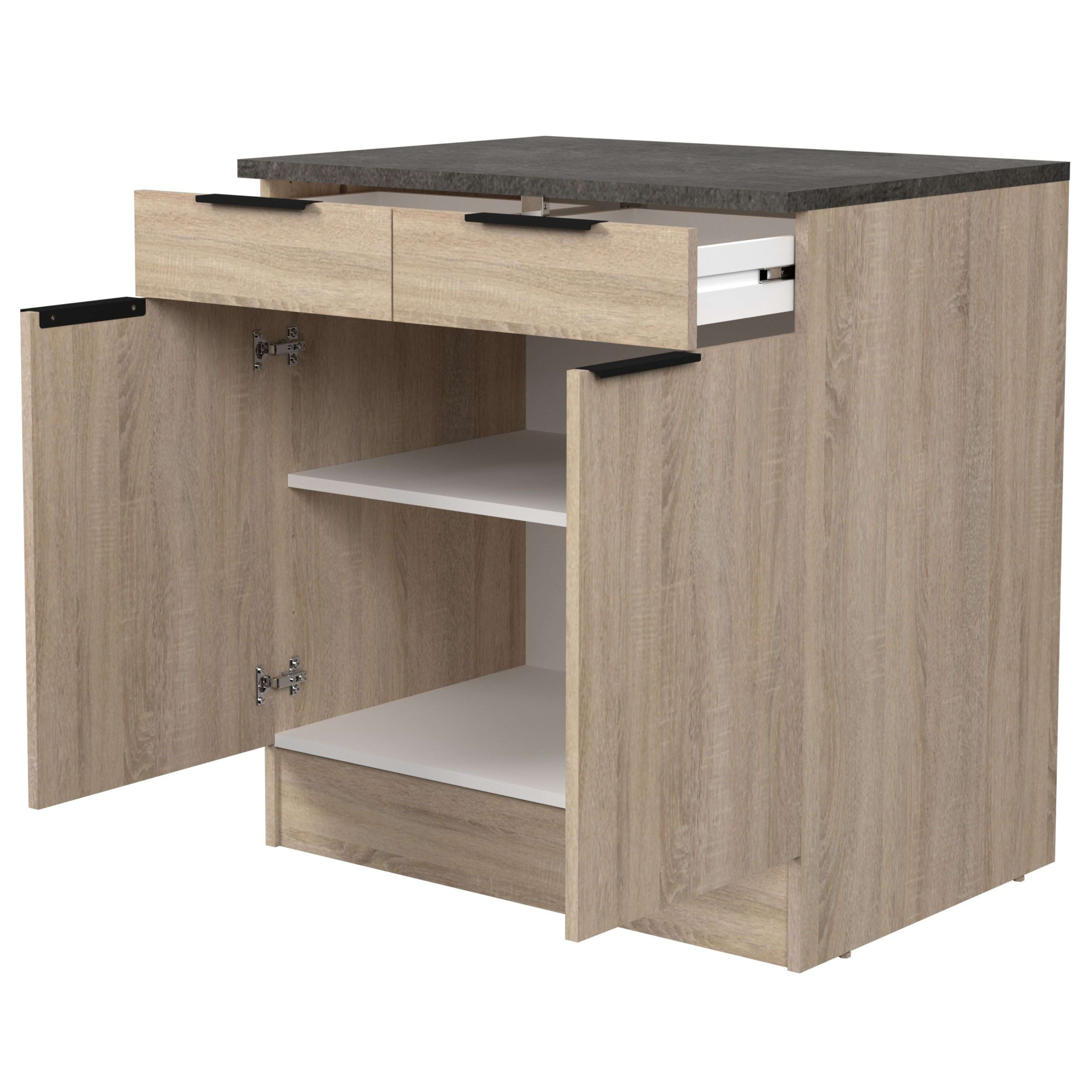 Módulo Cocina Inferior Arko Estilo Industrial en Color Roble Áspero y Negro con 2 Cajones y 2 Puertas 80x86x60 cm. - 4