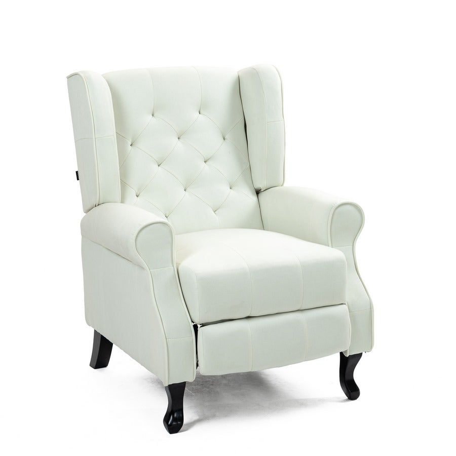 Sillón interior reclinable de tela blanca con reposabrazos