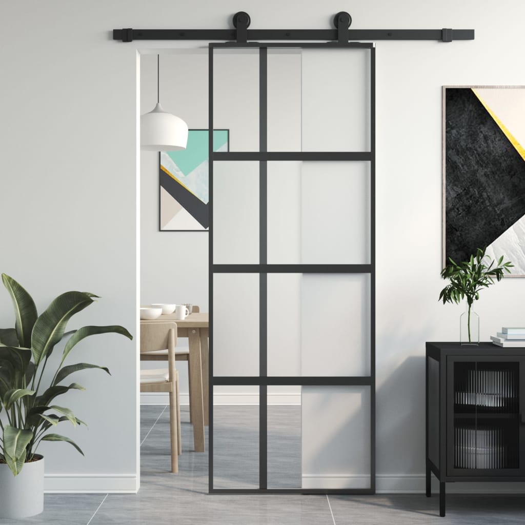 Puerta corredera | Puerta de la cocina vidrio templado y aluminio negra 76x205 cm CFW31205 - 2