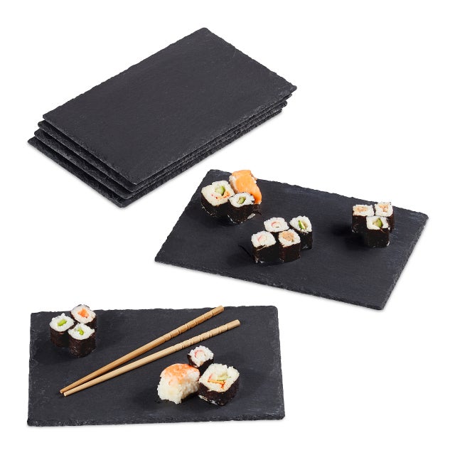 Assiette Carrée Lot De 6 Assiettes En Ardoise - Noir - 20x20cm - Micro-ondable Et Lave-vaisselle Ardoise New York