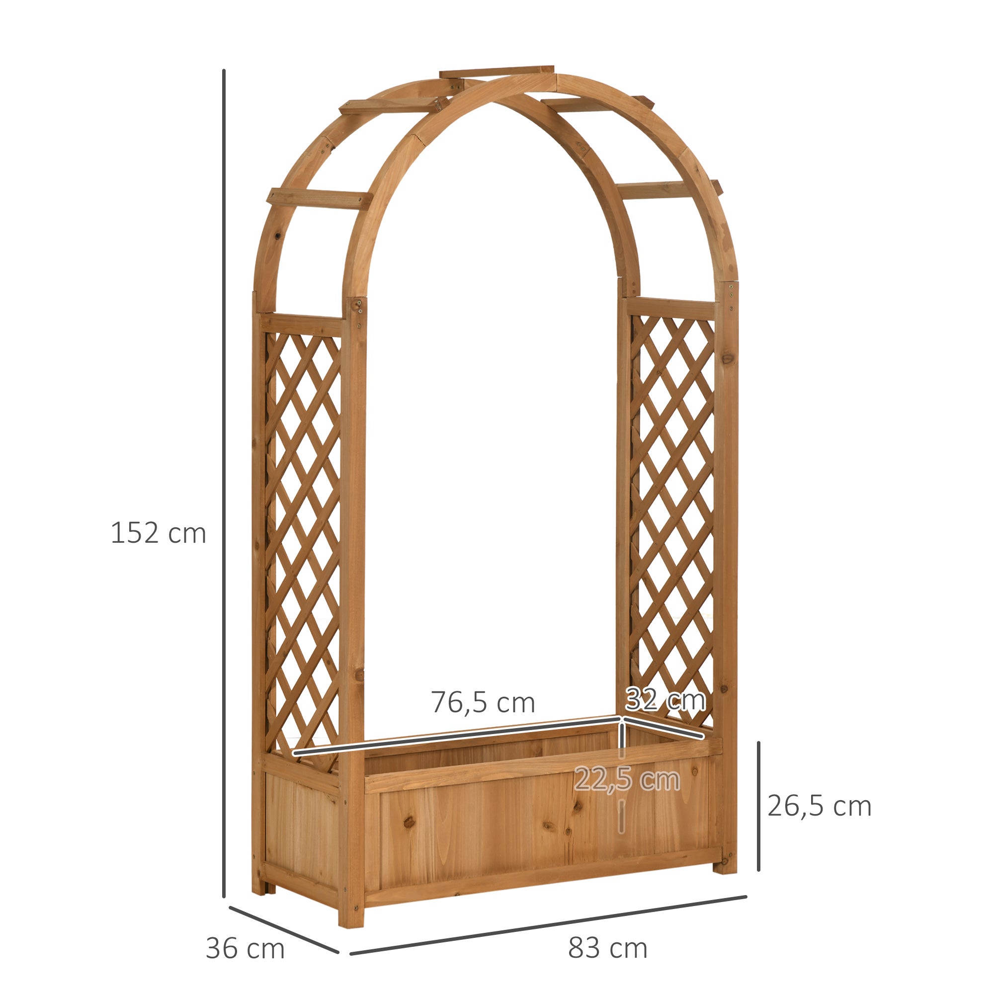 Jardinière rectangulaire - Outsunny - sur pied avec treillis et arche bois sapin pré-huilé - bois - 83x36x152cm - 3