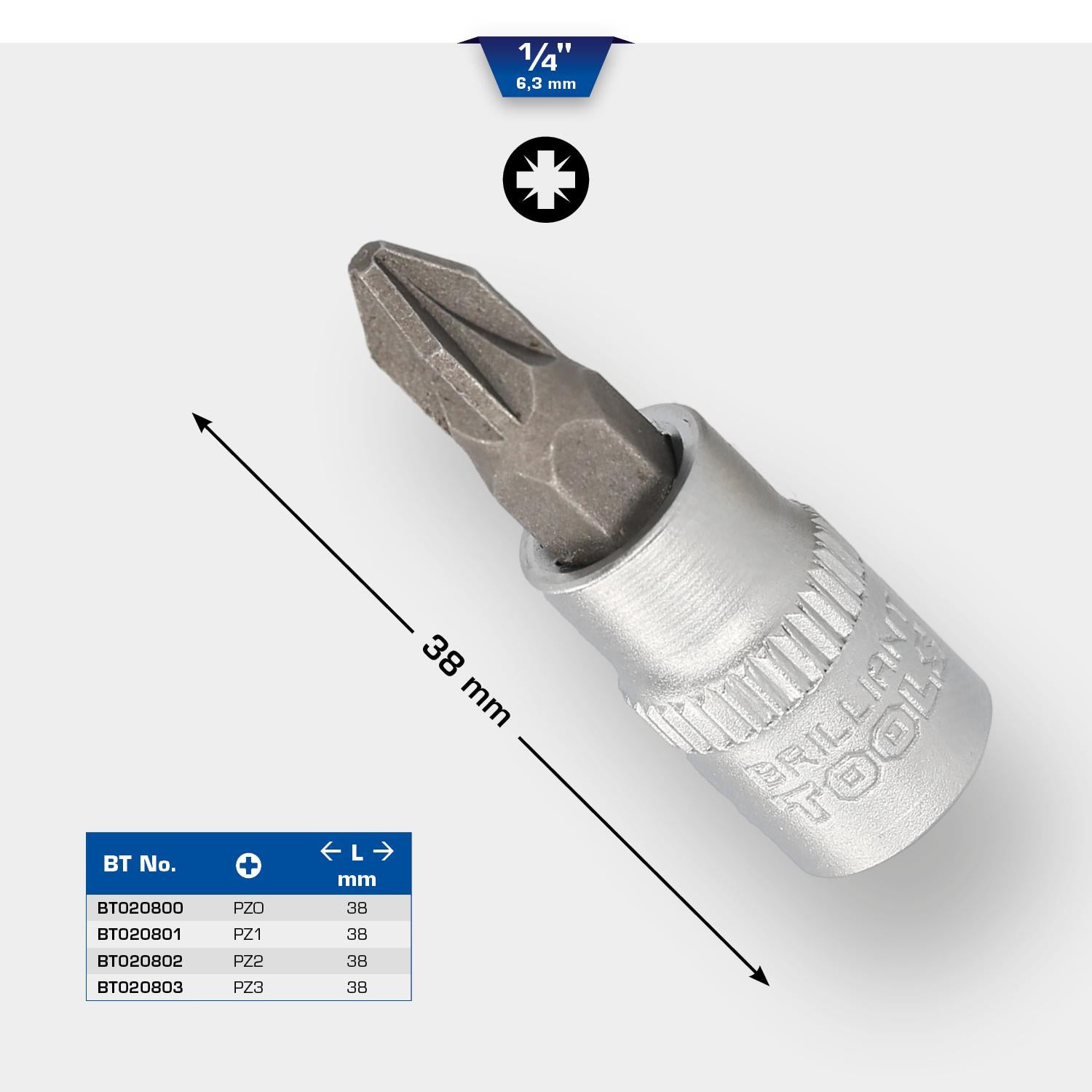 Douille BRILLIANT TOOLS - Pozidriv - 1/4