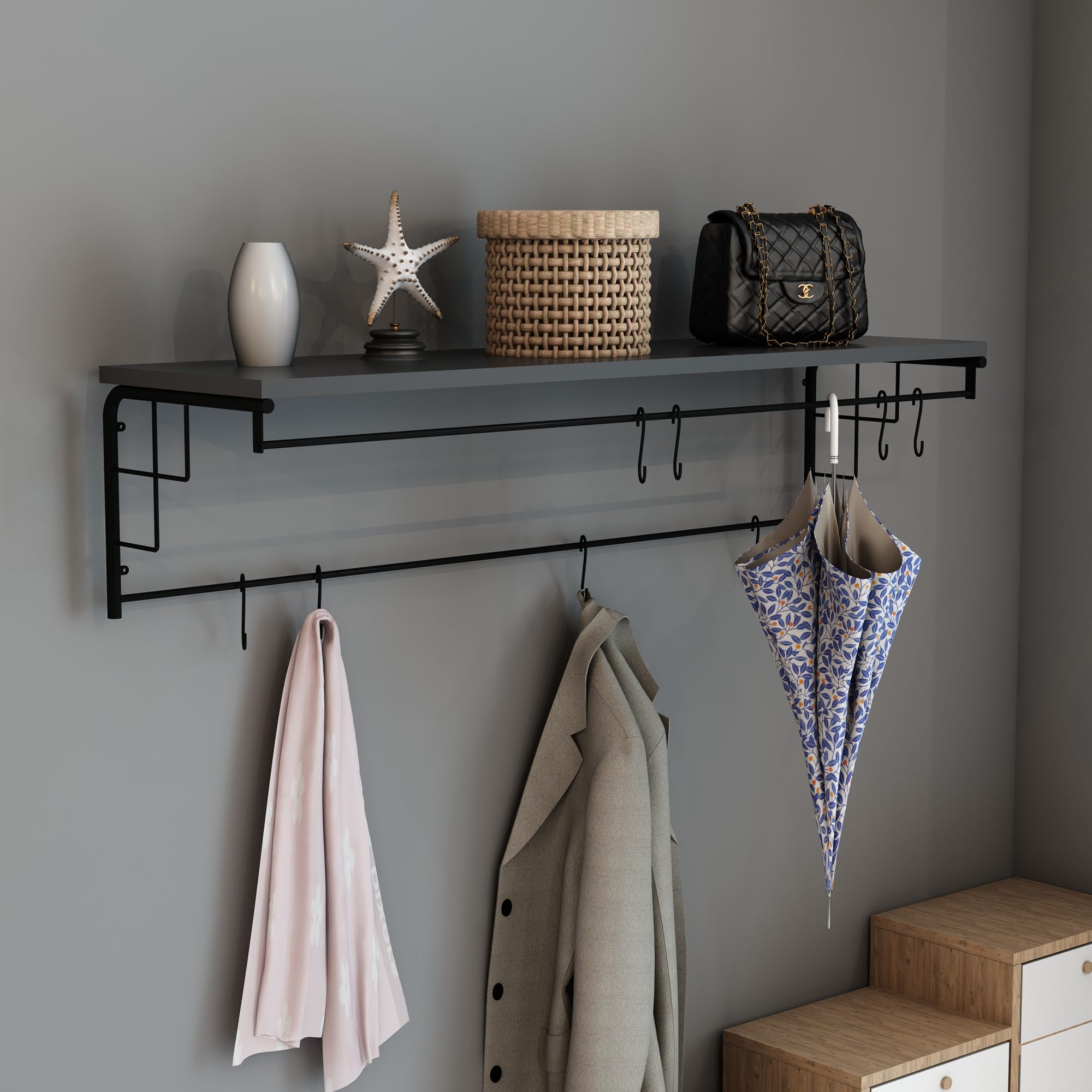 Sevenpers Appendiabiti da Parete, 2 Pezzi Attaccapanni da Muro Moderno Design con 5 ganci per ingresso cucina bagno due metodi di installazione Sevenpers Appendiabiti da Parete, 2 Pezzi Attaccapanni da Muro Moderno Design con 5 ganci per ingresso cucina bagno due metodi di installazione