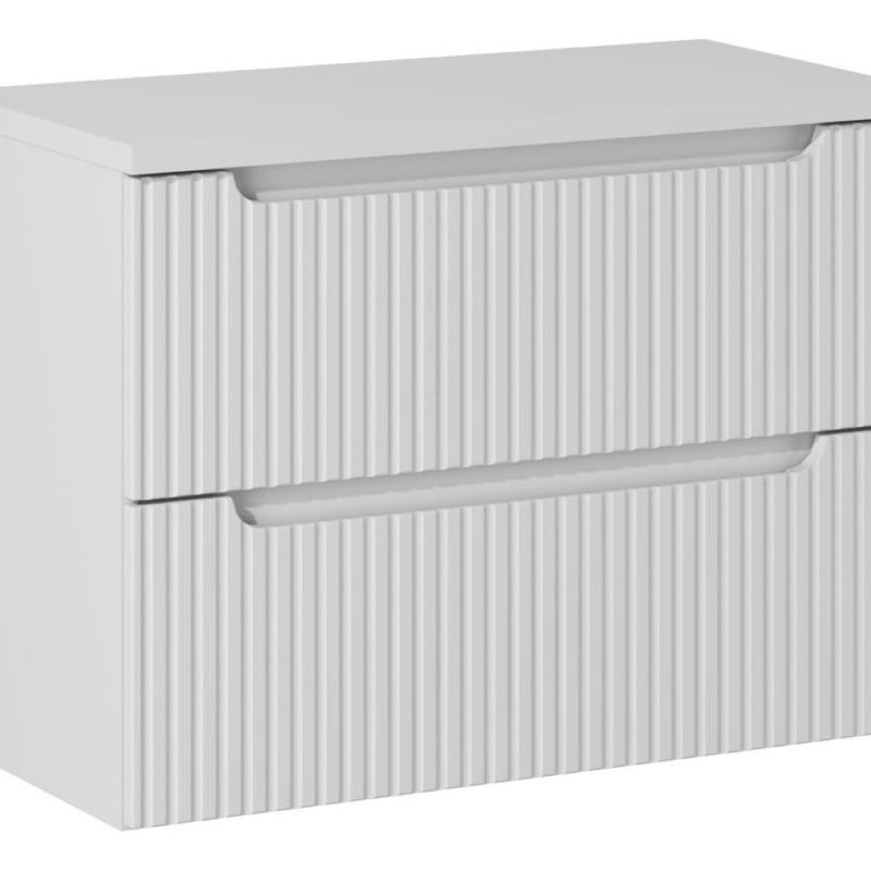 Szafka łazienkowa NOVA 80 cm biała z blatem wisząca ryflowane fronty szuflady