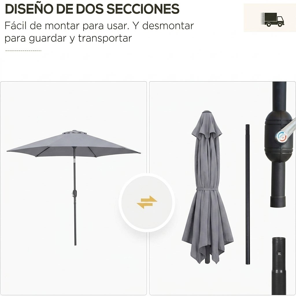 Sombrilla Parasol Reclinable para Jardín Patio Terraza Playa Piscina con Manivela Aluminio Protector UV 2.7x2.35m Gris Oscuro - 4