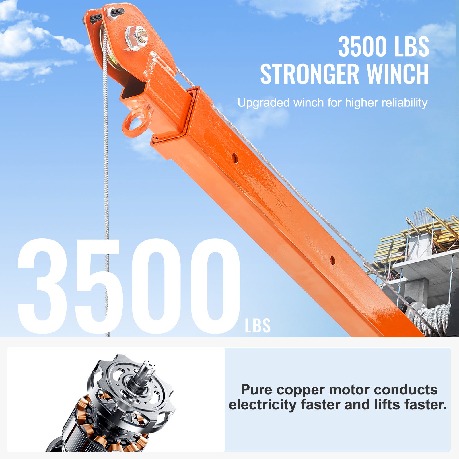 Grue de Levage 499 kg,VEVOR Grue Montée sur Attelage avec Treuil Électrique 1587 kg,Acier,Pivotante à 360°,Construction Usine - 3