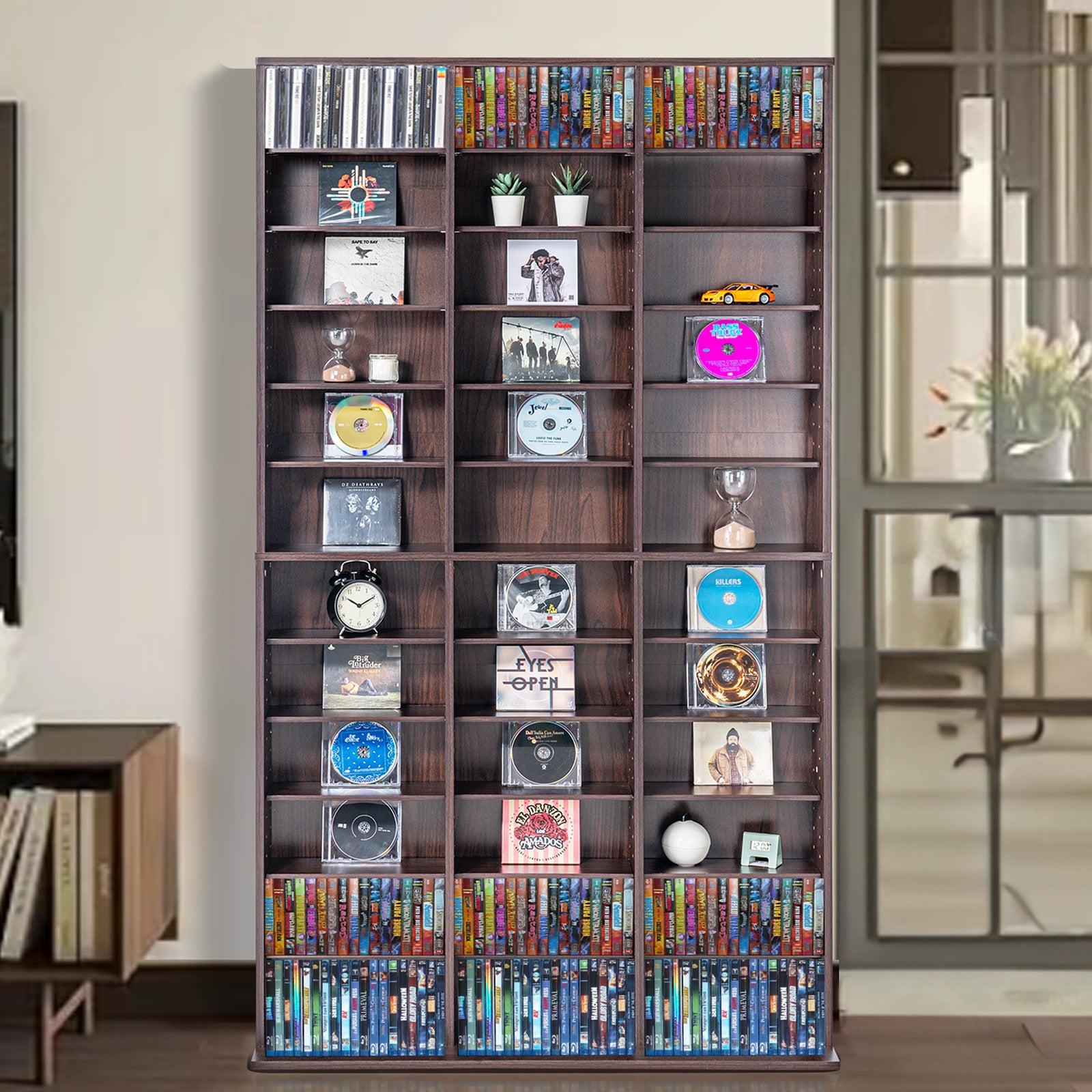 Caixa para CD/DVD VEVOR, ajustável com 36 compartimentos, prateleira para DVD de 12 camadas comporta 1080 CD, protege e organiza as coleções de música - 8