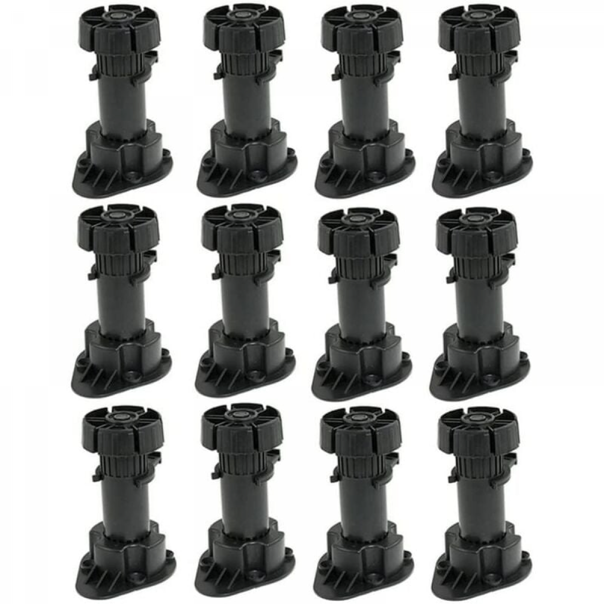 Set de 12 picioare reglabile pentru mobilă, picioare din plastic pentru dulapuri cu bază de fixare cu clemă, înălțime 120 - 150 mm 12buc