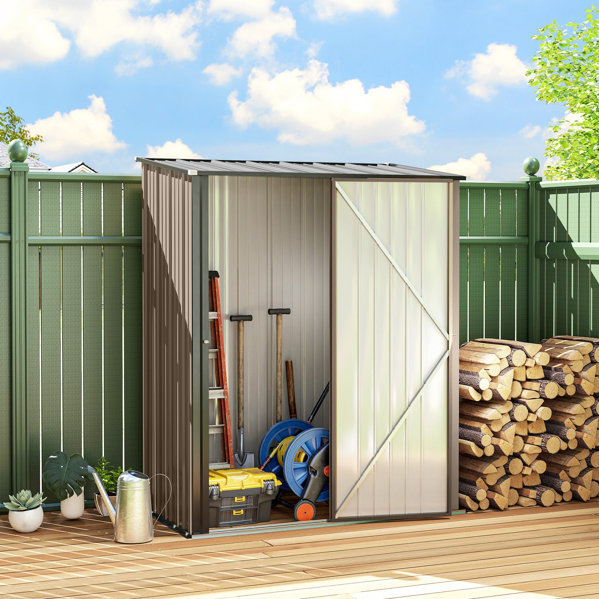 Caseta jardín 1,34 m² con cerradura Outsunny 161,5x94,5x196 cm marrón - 2