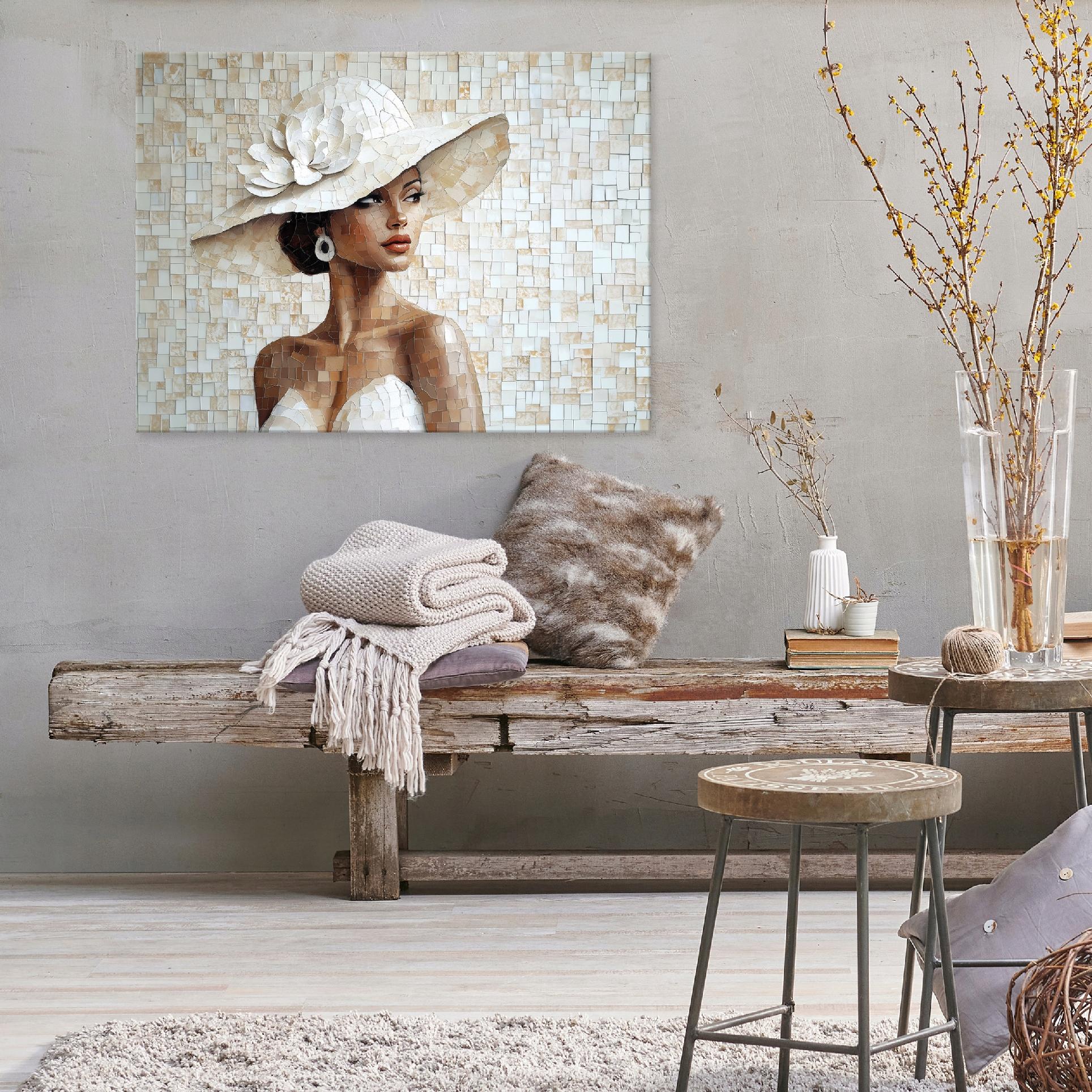 Decoração de Parede Tela Abstrata Mulher Bege - 120x80 cm - Decoração de Parede Quarto e Sala - 2