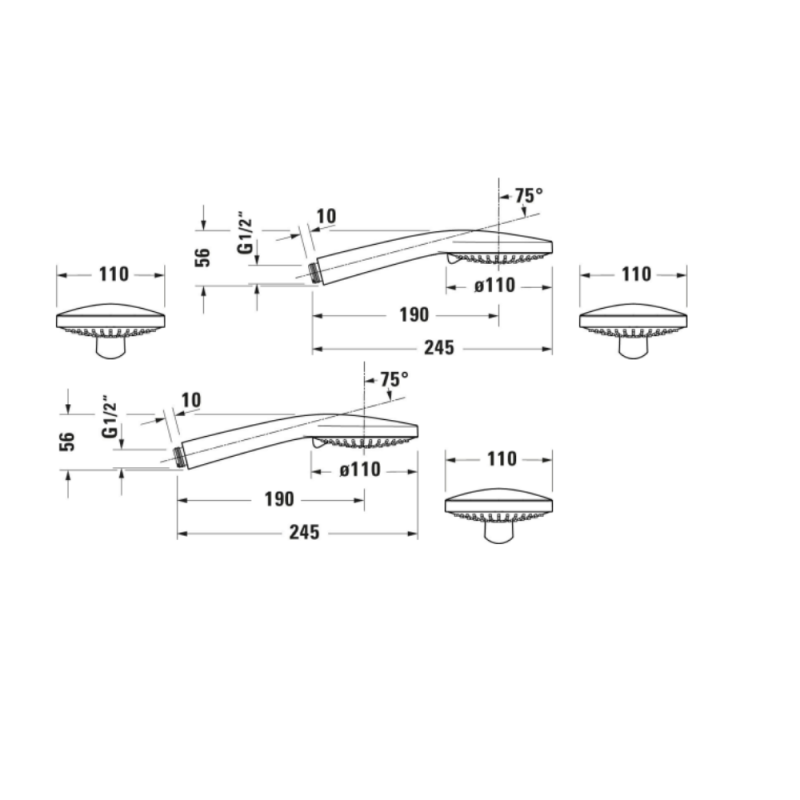 Pommeau de douche 3 jets DURAVIT Universal avec curseur noir mat + flexible de douche - 4