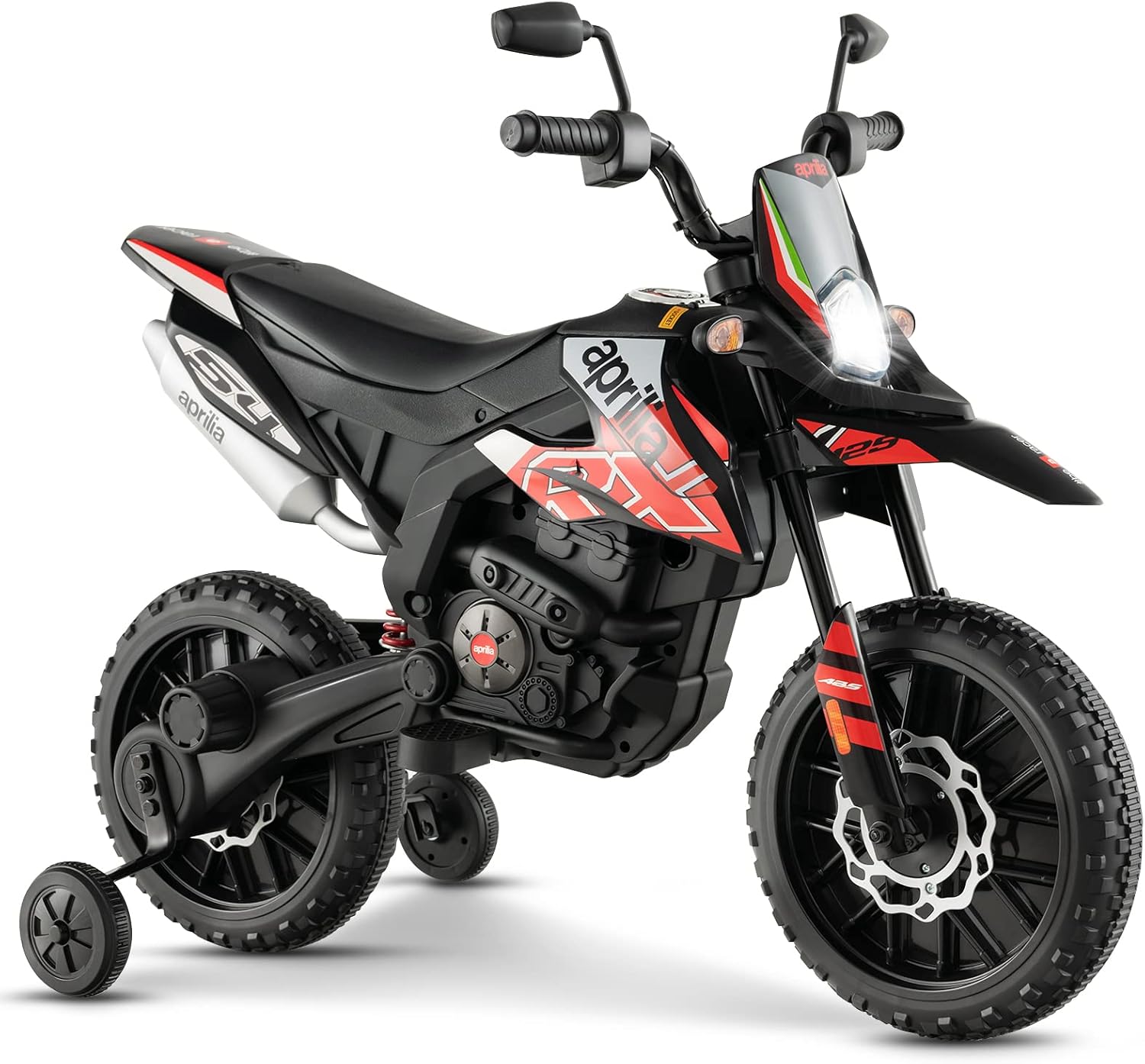 GOPLUS – Moto électrique Aprilia RX125 12V Pour Enfants 3-8 Ans – Phare, Musique, Charge 30kg, 5,5-6 Km/h
