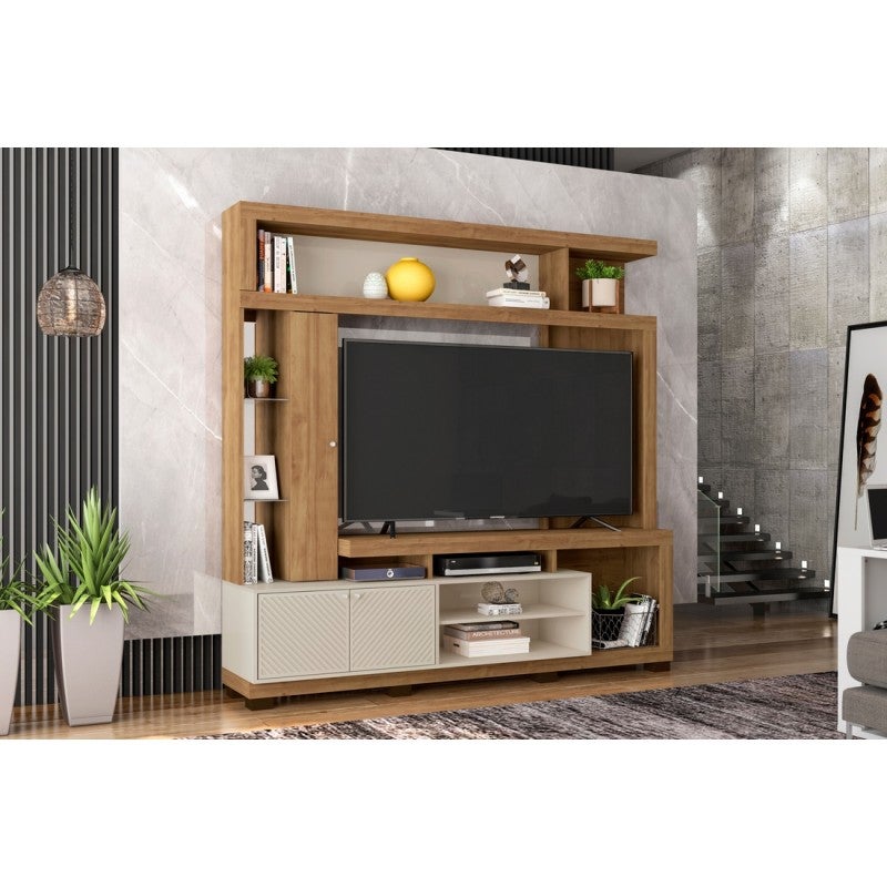 Meuble TV Industriel 147x50x40 Cm - 4 Tiroirs, 2 Niches, Support TV 65" - Marron Rustique, Charge 60 Kg