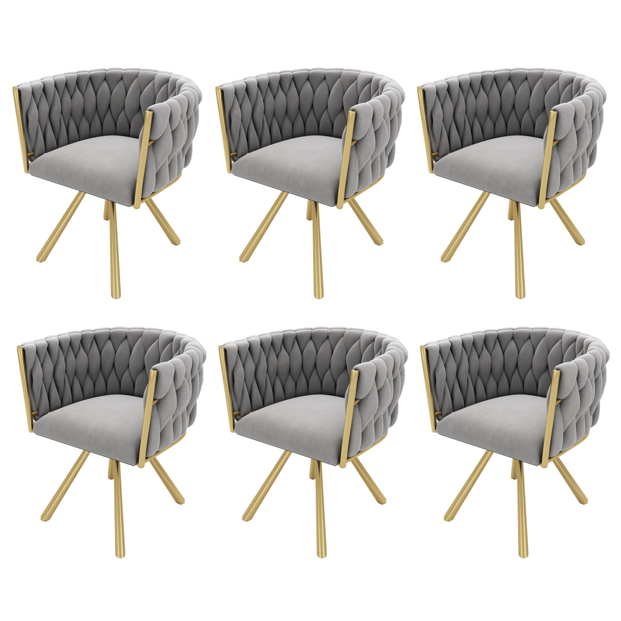Chaise de salle à manger lot de 6 velours luxe pieds métal doré gris et or | Leroy Merlin