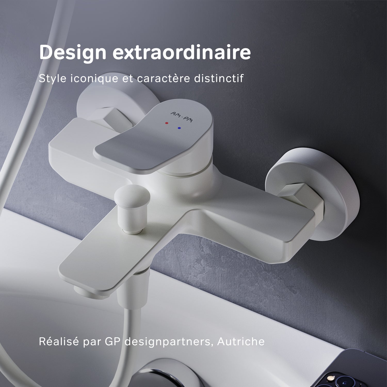 Mitigeur de baignoire mécanique Robinet salle de bain, mitigeur de bain, Blanc taille M, X-Joy FXA10033 AM.PM - 2