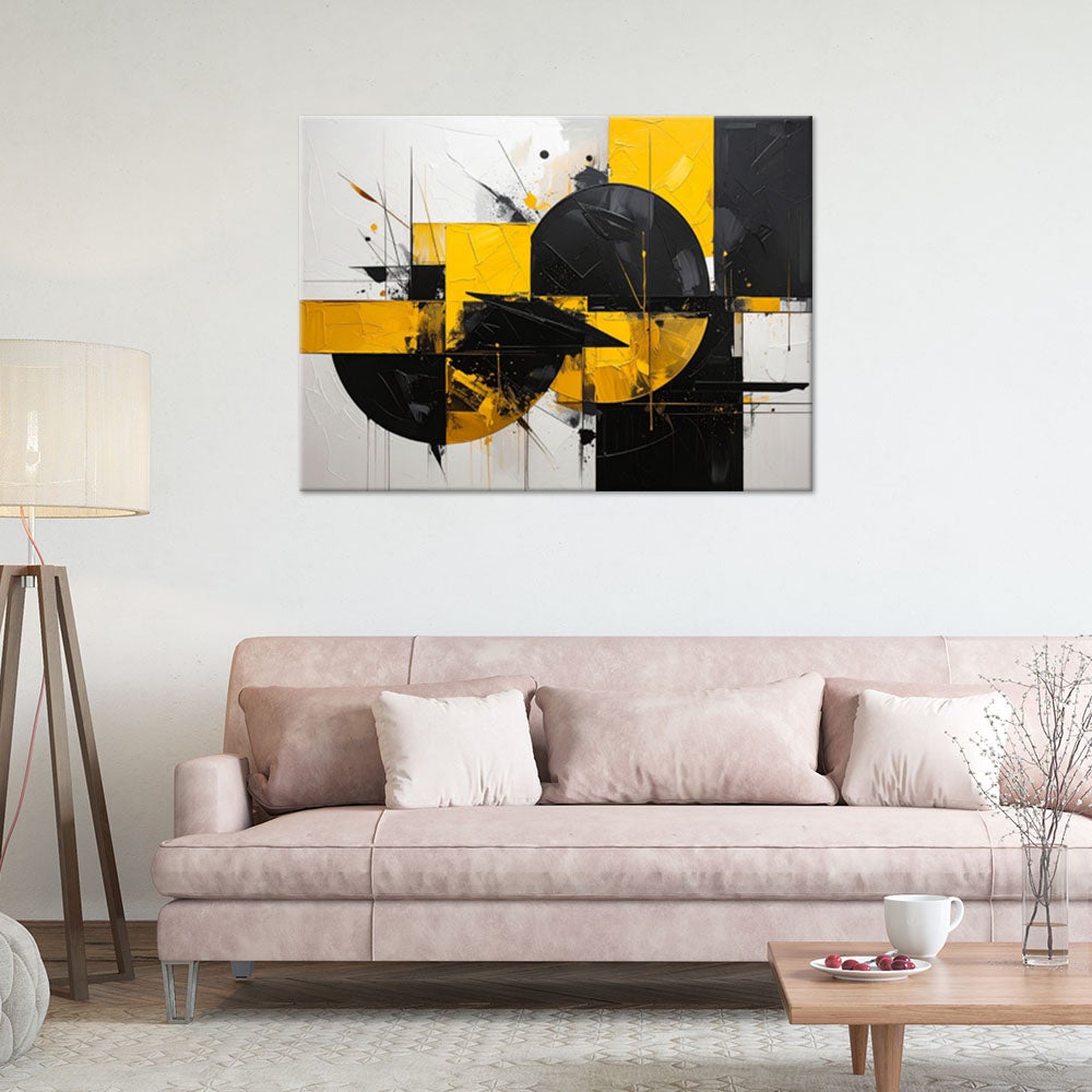 Obraz do salonu sypialni, Abstrakcja tekstura figury geometryczne żółty 90x60 - 2