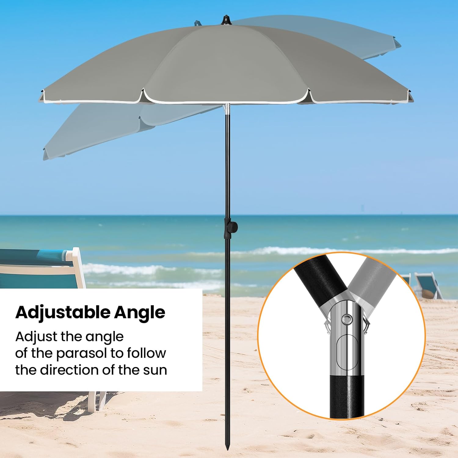 WOLTU Parasol de Jardin Extérieur, Parasol Plage, Hauteur Réglable, Parasol pour Balcon, Terrasse, Plage, Marché, Anti-UV, φ 155 cm Gris Foncé - 3