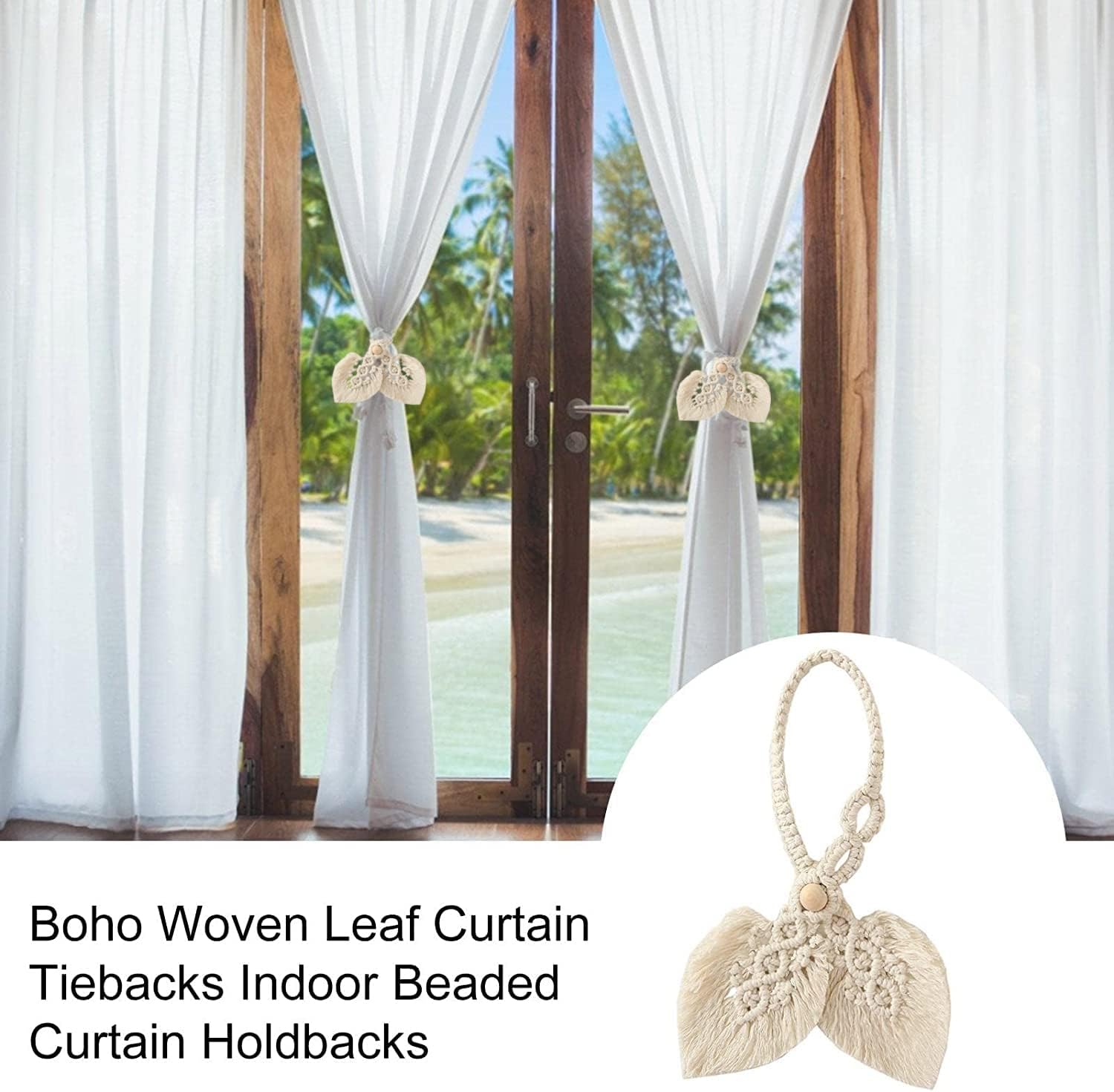 2 pièces porte-rideaux Boho, coton naturel, embrasses de rideaux en corde, faites à la main, attaches de rideaux tissées, Beige - 7
