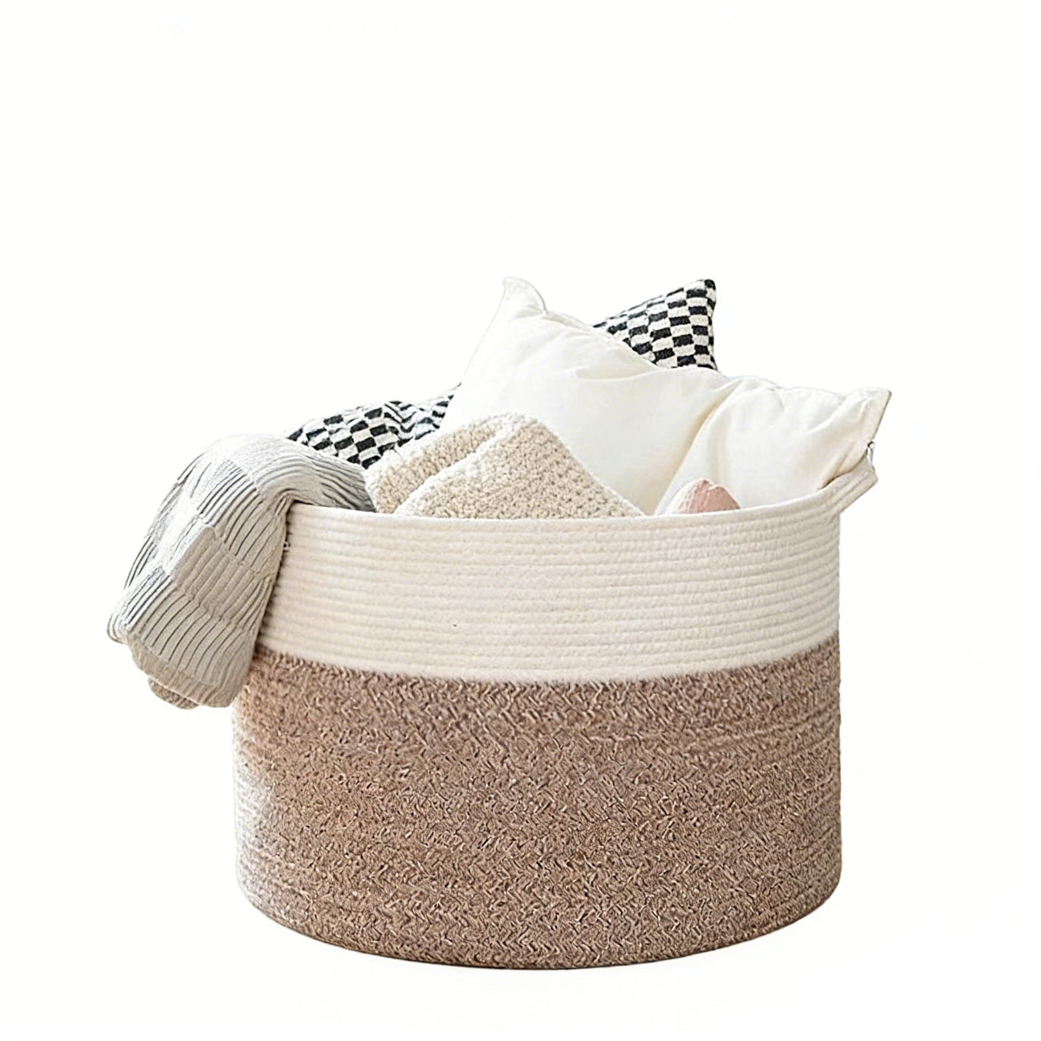 Cesta de almacenamiento con asa, cestas de almacenamiento para ropa, cestas tejidas de cuerda de algodón, gran capacidad, plegable
