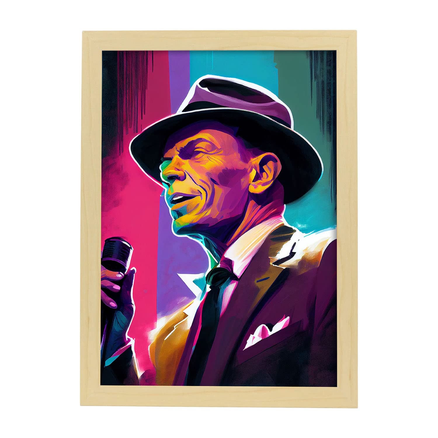 Nacnic poster de frank sinatra (cara) en estilo retrato a todo color ilustraciones y caricaturas de músicos y artistas diseño y a3 marcos madera