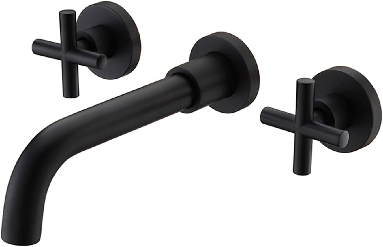 Bateria umywalkowa ścienna – czarna, obrotowa 360° z podwójnymi uchwytami – mosiężna, podtynkowa bateria umywalkowa