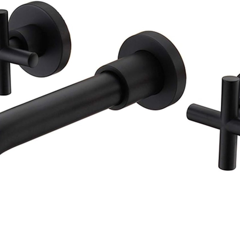 Bateria umywalkowa ścienna – czarna, obrotowa 360° z podwójnymi uchwytami – mosiężna, podtynkowa bateria umywalkowa