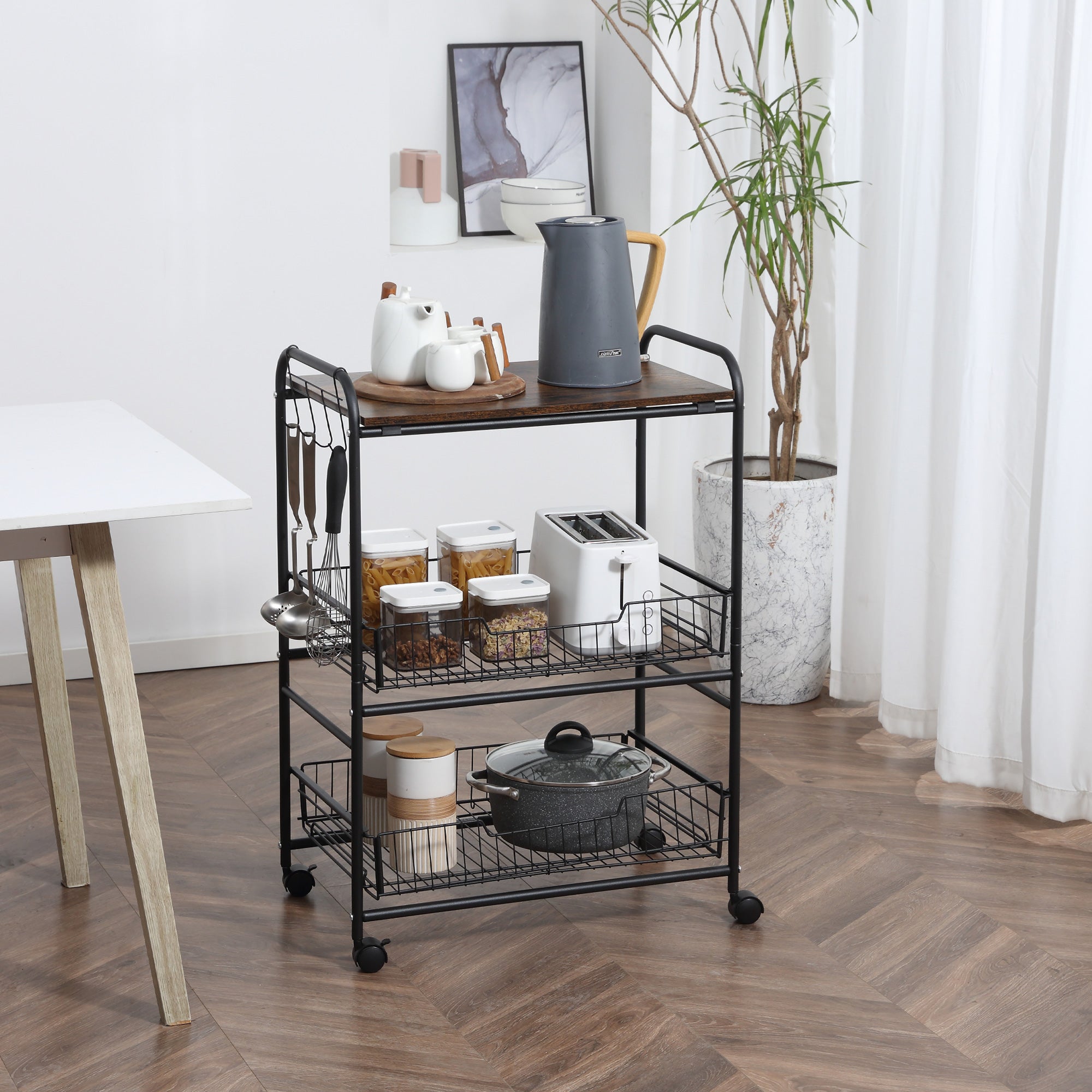 Homcom Carrito De Cocina Melamina De Madera, Metal Rústico 60X38x85.5 Cm Marrón , Leroy Merlin