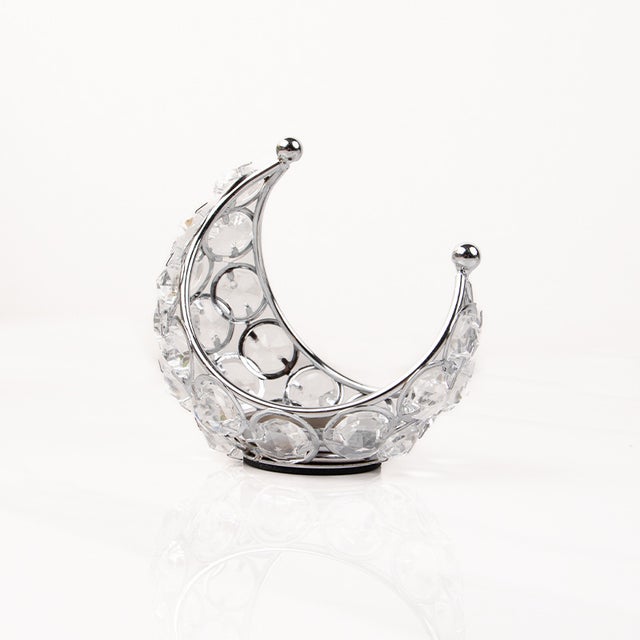 Bougeoirs argentés - Bougeoirs lune - Décorations de table - Bougeoirs lune en cristal - Idéal pour la Saint-Valentin, les anniversaires et les fêtes