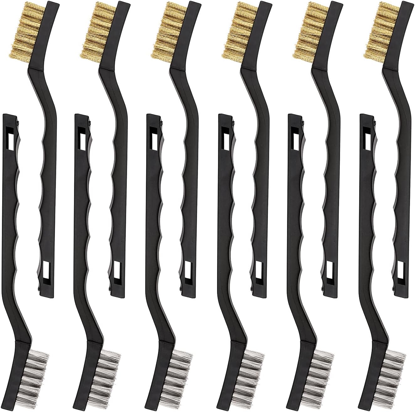 Szczotka ze stali nierdzewnej i mosiądzu, mała szczotka druciana, opakowanie 12 sztuk