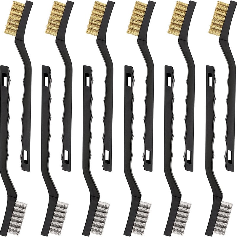 Szczotka ze stali nierdzewnej i mosiądzu, mała szczotka druciana, opakowanie 12 sztuk