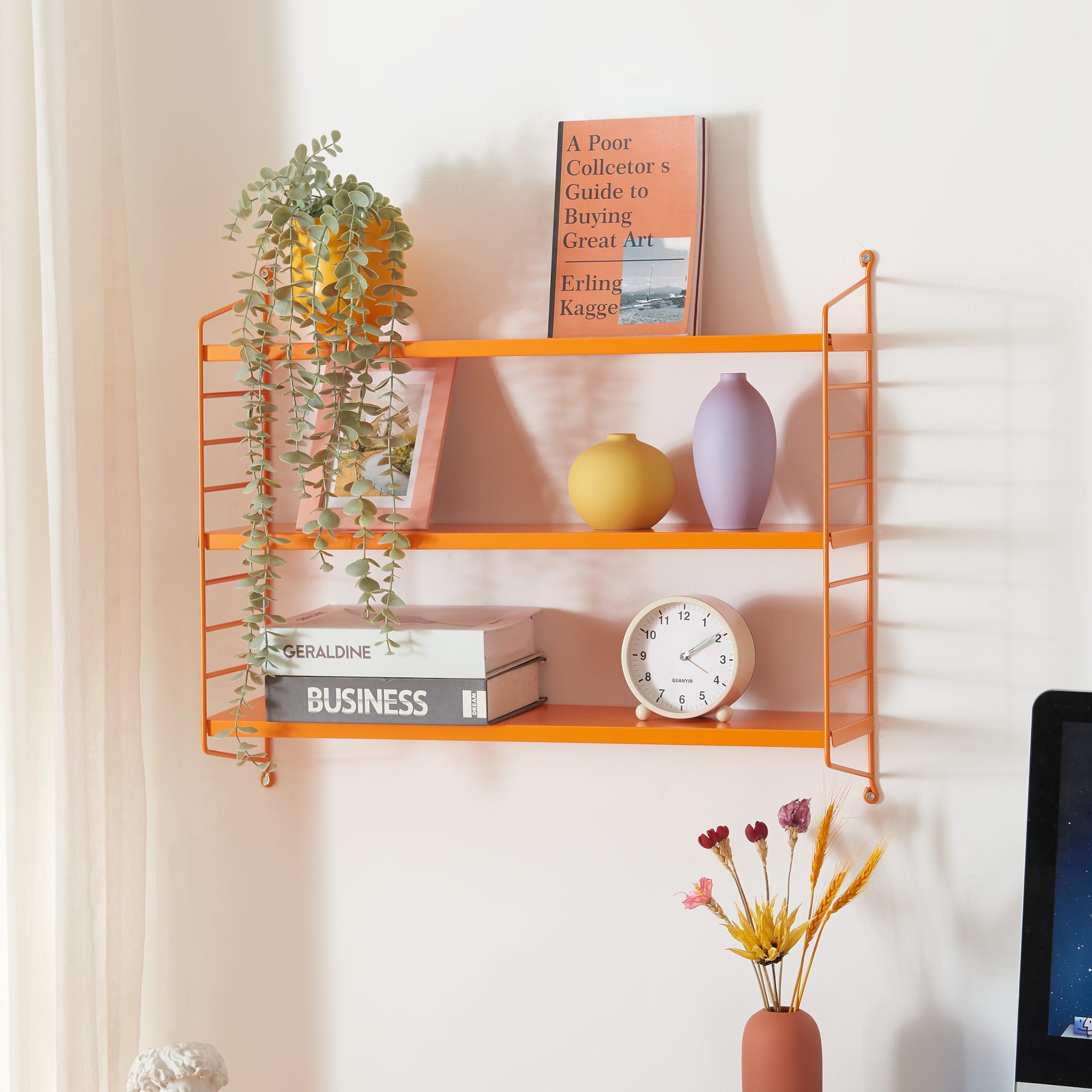 Scaffale A Parete Per Legname 3 Livelli - Rack In Acciaio E Legno, Portata 163 Kg, Colore Arancione, Organizer Da Garage Per Interni/Esterni