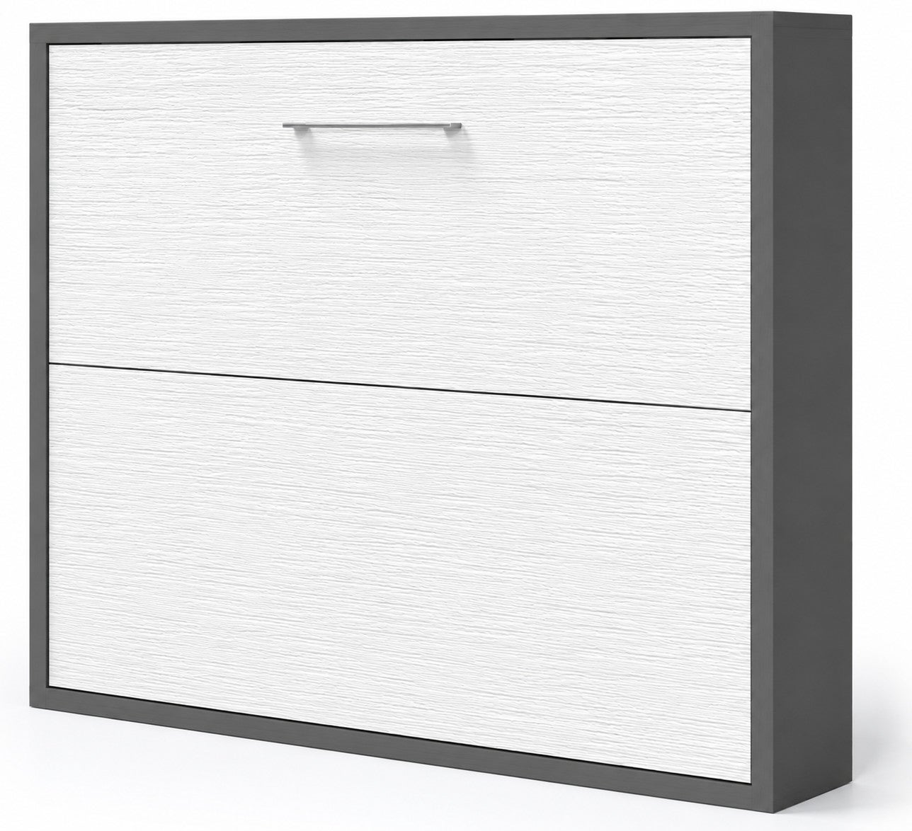 Lit escamotable horizontal KLIKA - Sommier à lattes - Poignée acier brossé 54cm-160x200-Cadre Gris ciment-Façade Vison - 2