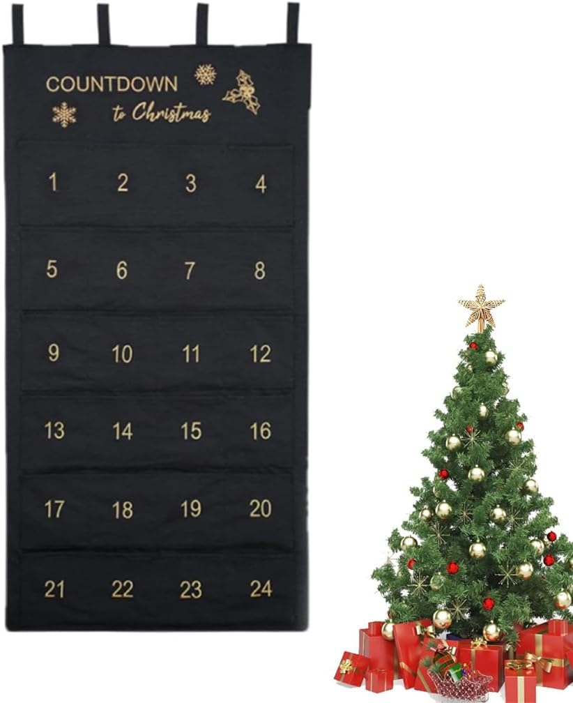 Calendrier De L'Avent 2025 En Tissu Réutilisable - 24 Poches à Remplir, Décoration Noël à Suspendre, 102 X 51 Cm