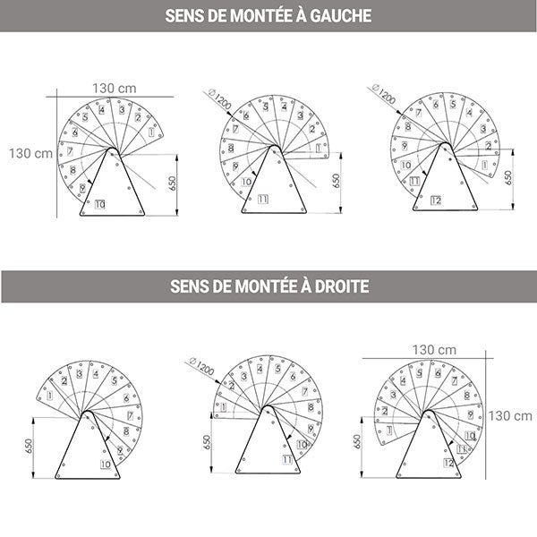 Escalier colimaçon 13 marches - Hauteur à franchir 2.52 à 3.05m - Diamètre 120cm - Structure noire et marche hêtre - BERL120-NH-13 - 6
