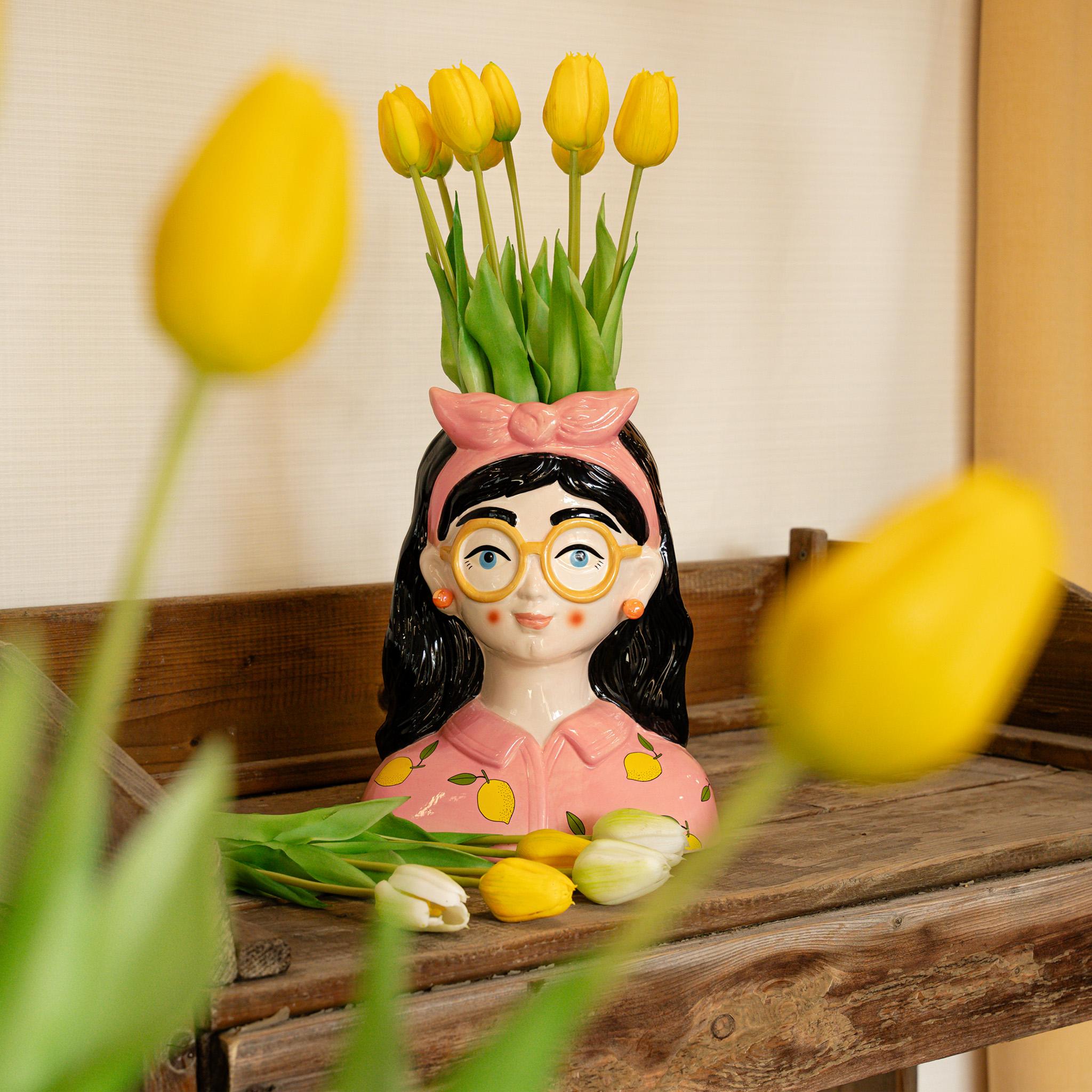Wazon Lady 27 cm + 10 Tulipanów Real Touch Żółtych – Elegancja i Kolor