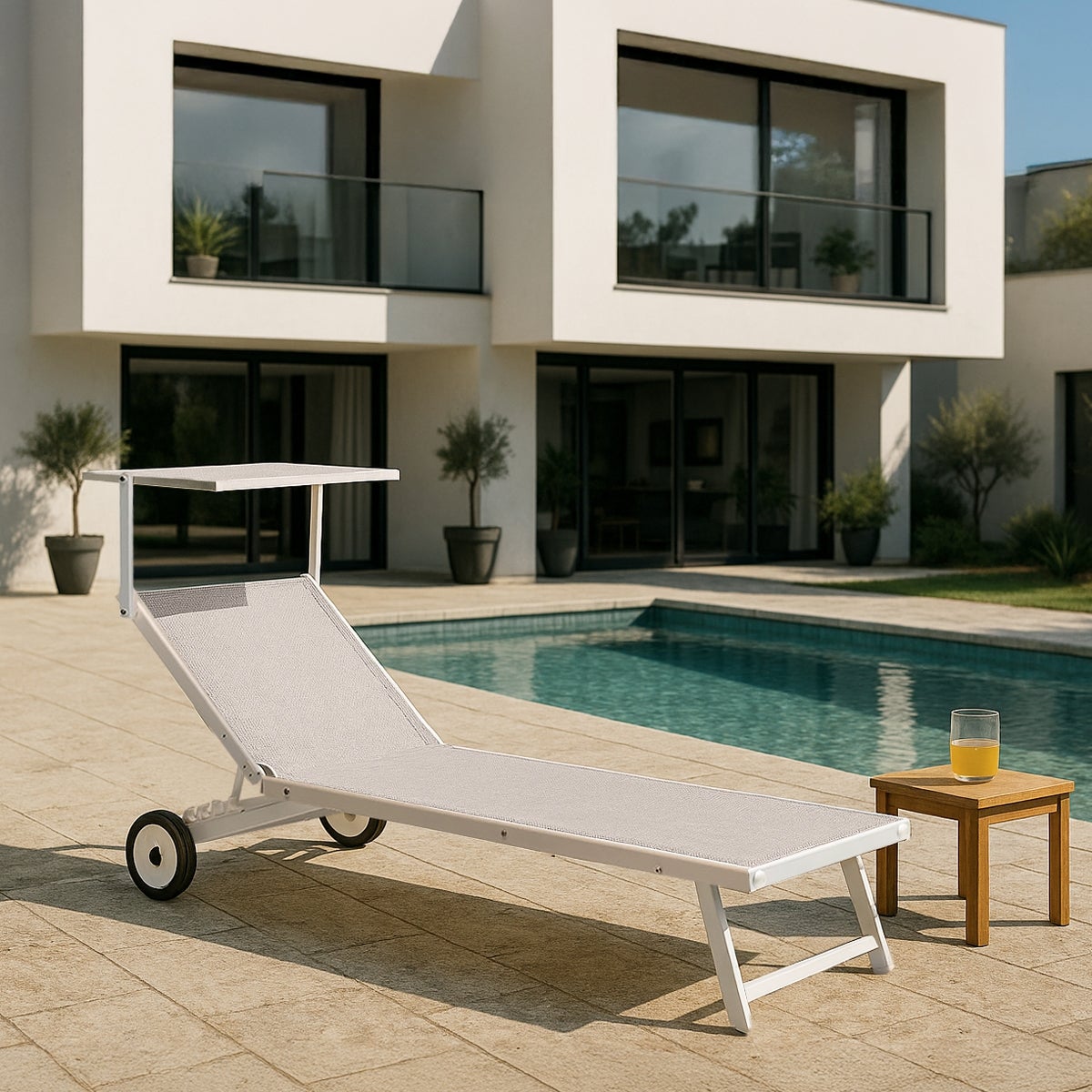 4 Lettini giardino piscina e spiaggia con ruote in alluminio Alabama - Grigio - 2