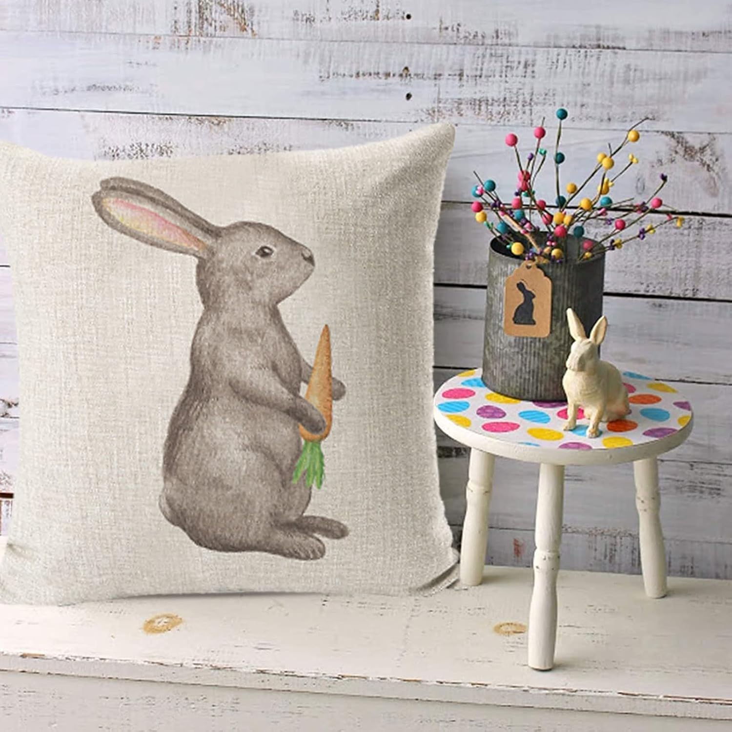 Lot de 4 housses de coussin de Pâques - 45 x 45 cm - Décoration En lin - Pour salon, canapé, bureau, voiture - 5