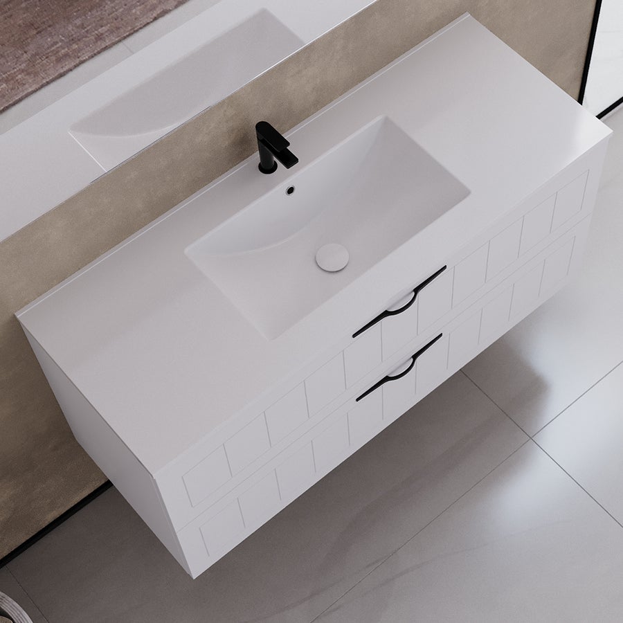 Meuble de salle de bain 120cm simple vasque - 2 tiroirs - sans miroir - blanc - PIA - 2