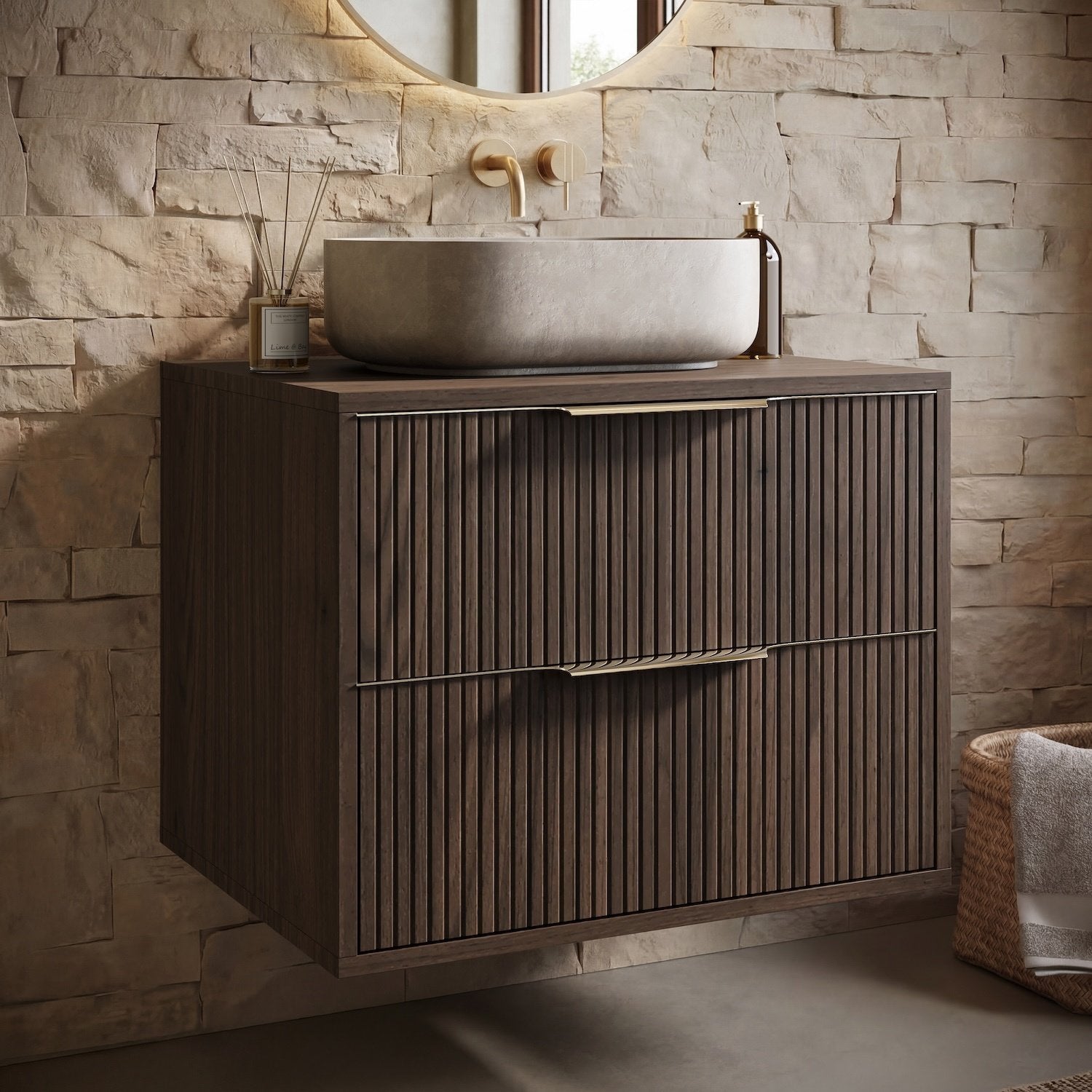 Meuble sous-vasque Rimini 60 cm - Noyer brun - Meuble de salle de bain avec tiroirs - 2