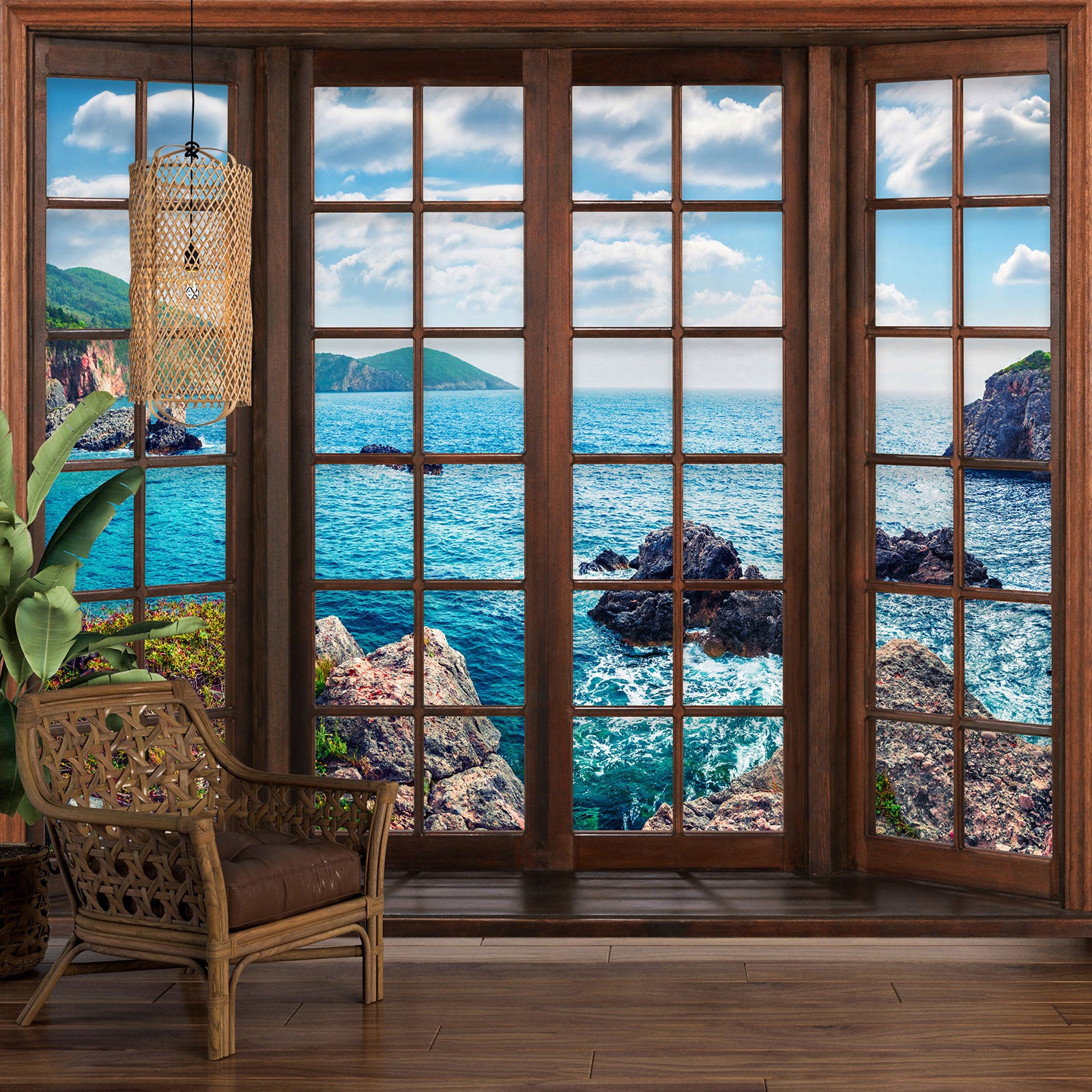 Sticker Porte Trompe L'Oeil Paysage Mer 90x200cm - Papier Peint Adhésif PVC Pour Décoration Intérieure