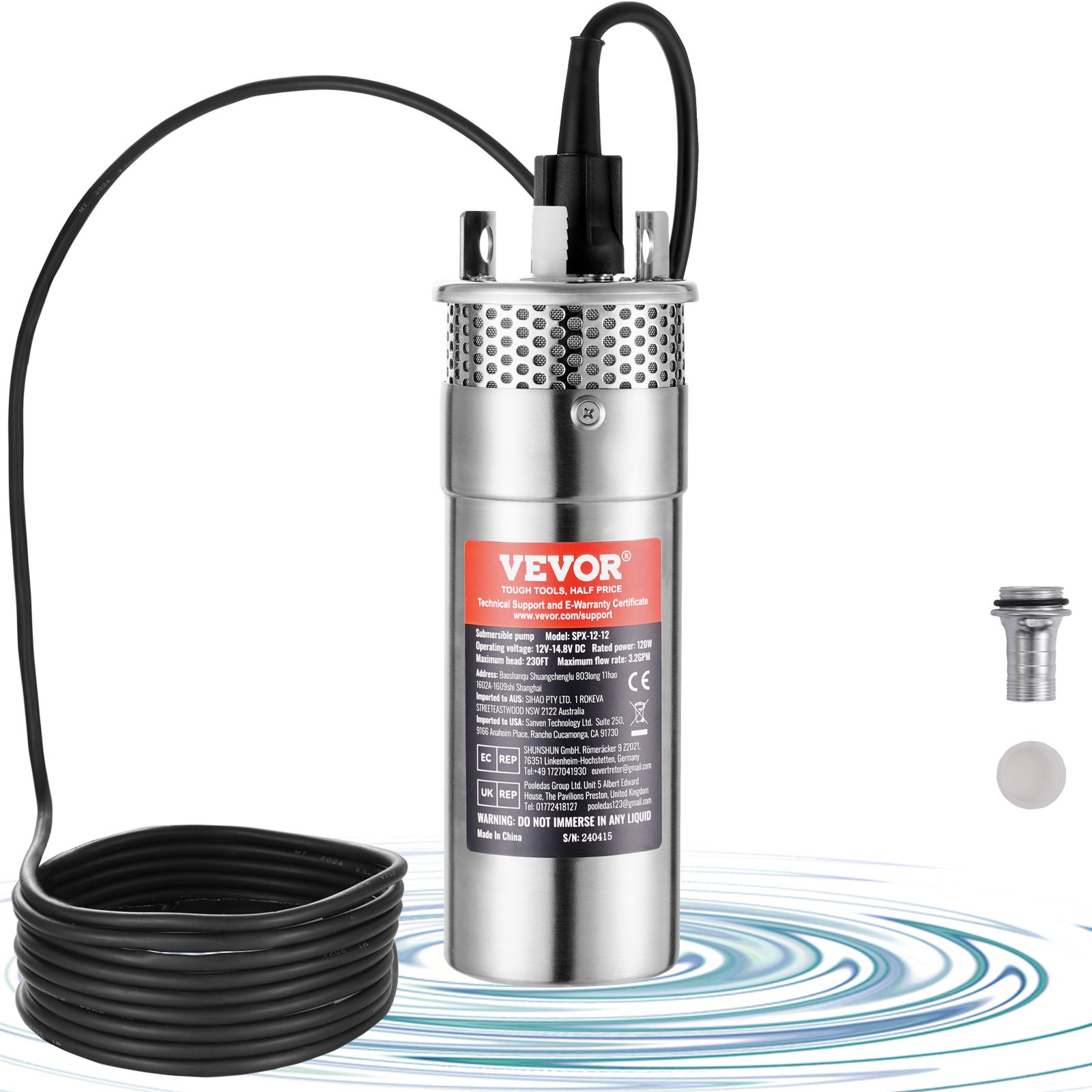 Pompe Immergée Solaire DC 24V 370W – Débit 1,8 M³/h, Hauteur 65 M, Pour Puits Profond