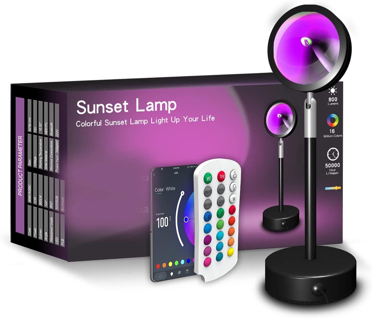 UanTii Tuya Smart RGB Lampa Sunset Projektor Bezprzewodowa lampka nocna Bluetooth Projekcja zachodu słońca Światła do nastrojowego tła Smart Life