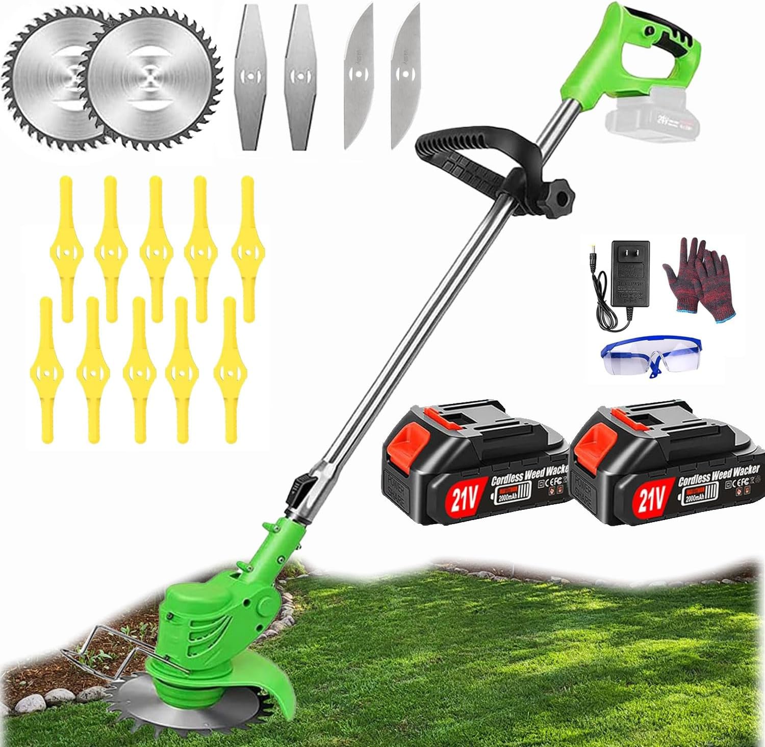 Débroussailleuse Électrique Sans Fil X-cotec - 800W, 2 Batteries 1500mAh, 4 Lames - Coupe-Bordure Jardin & Terrain - 4