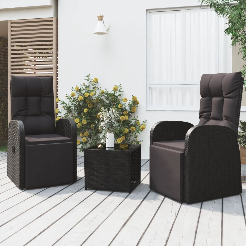 Maison Exclusive - Set Mobili da Giardino 3 pz Nero Polyrattan e Acciaio - 9