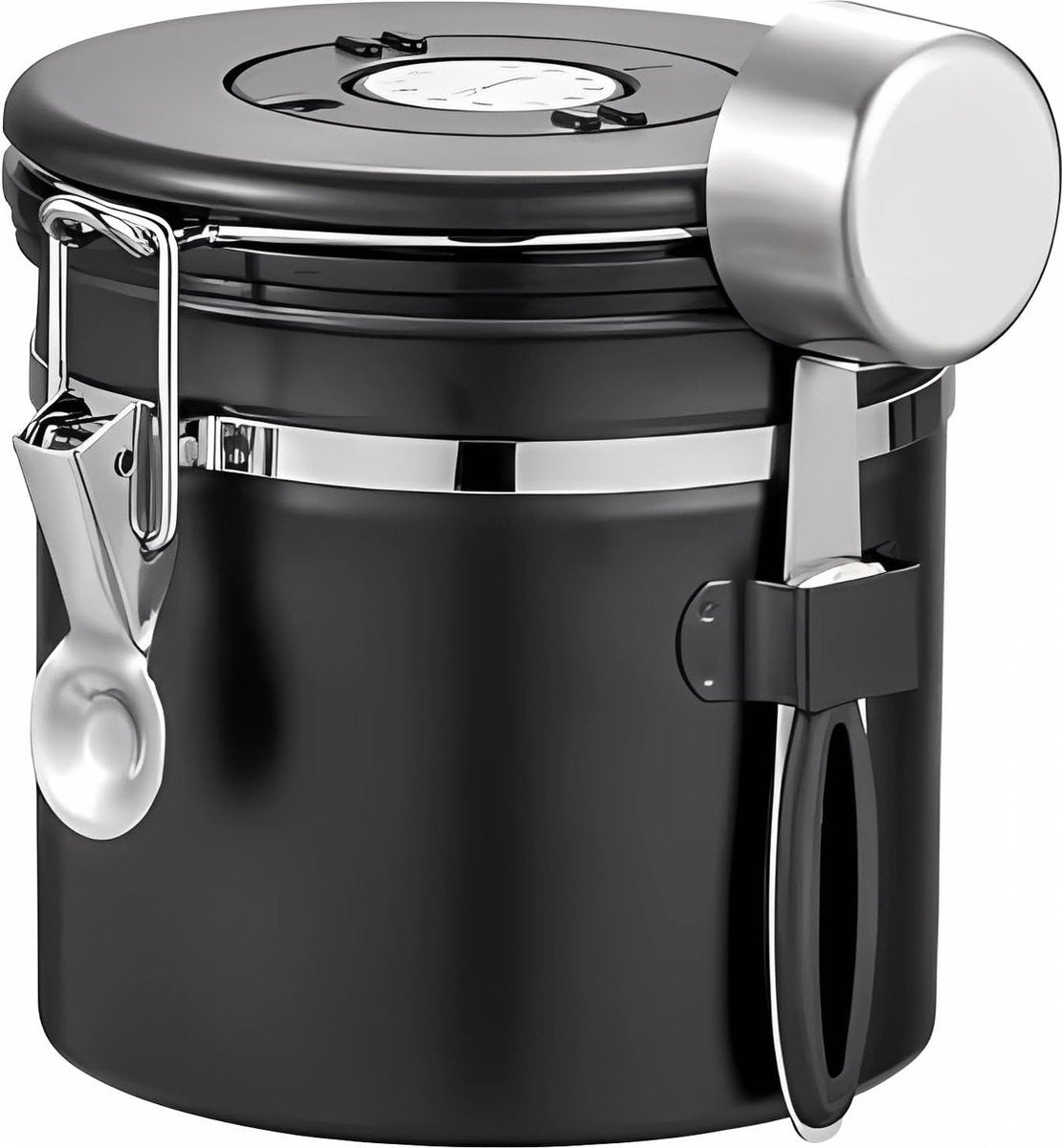 Recipient etanș pentru depozitarea cafelei, 1200 ml, cu lingură de măsurat și roată pentru curmale, pentru ceai, făină, zahăr, boabe de cafea