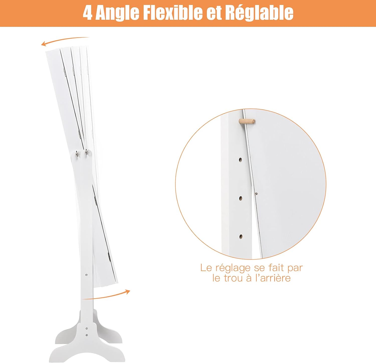 Armoire a Bijoux sur Pied avec Miroir, Meuble a Bijoux de Dessus d’Arc avec 14 Lumieres LED, 6 Etageres de Rangement,(Blanc) - 7