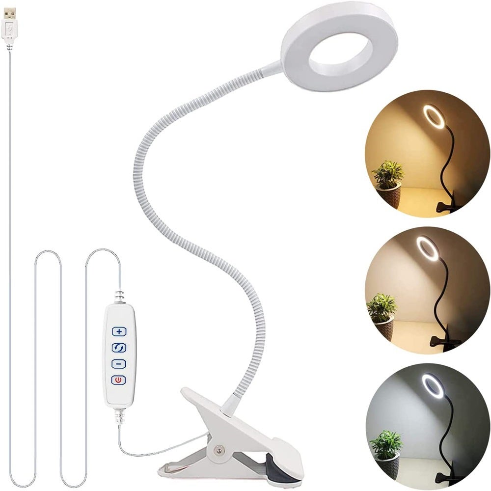 48 diod LED Lampka do czytania z klipsem – regulowana jasność – zasilana przez USB – idealna na stolik nocny, biurko i do pracy – biała