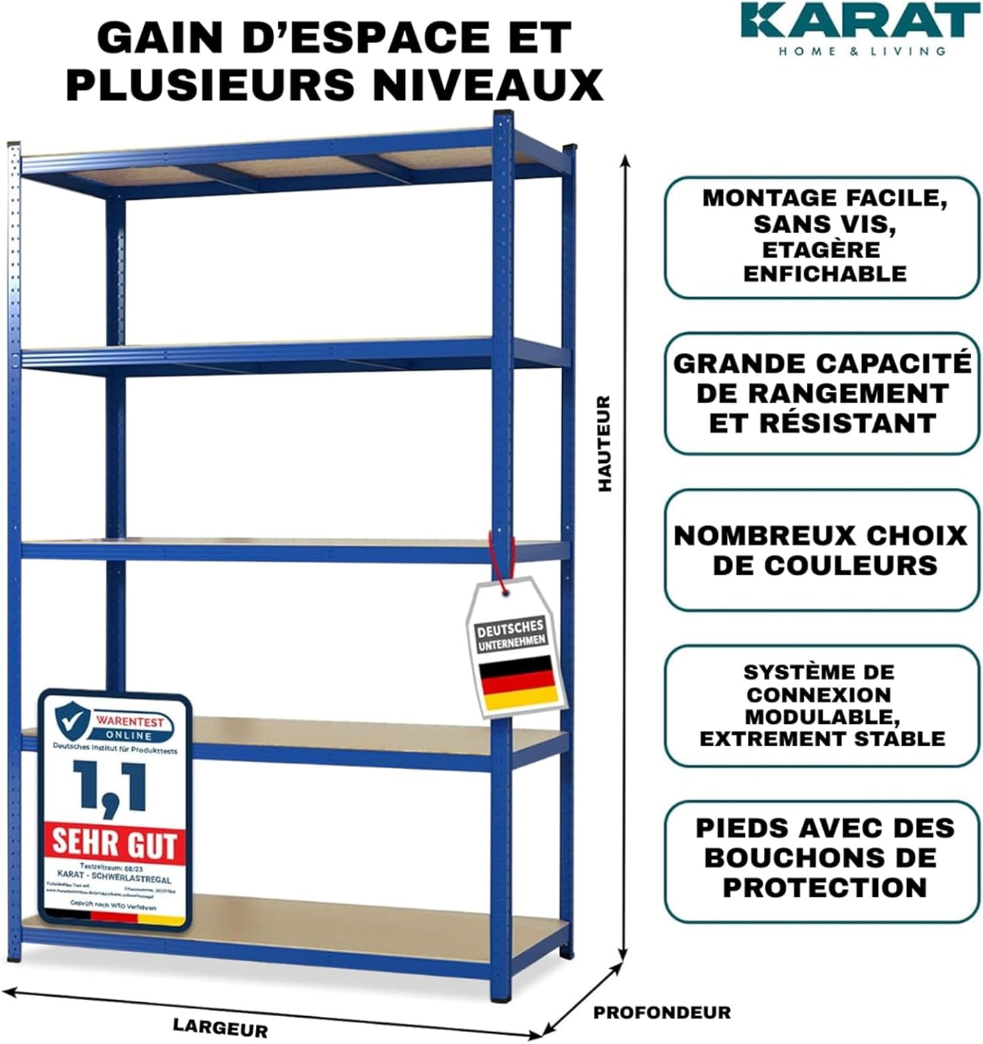 2 X Rayonnages pour charges lourdes, 180 x 90 x 40 cm, Bleu, Capacité de charge max :  875 kg - 2