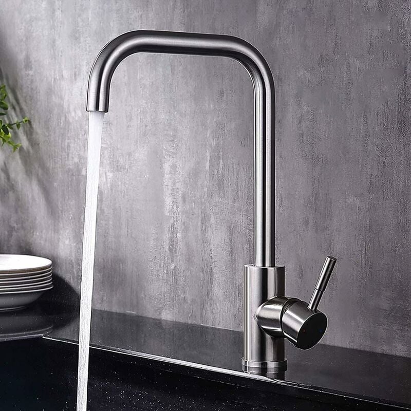 Obrotowa o 360° bateria kuchenna ze stali nierdzewnej, odpowiednia do zlewów pojedynczych i podwójnych, do wody ciepłej i zimnej, odporna na odciski